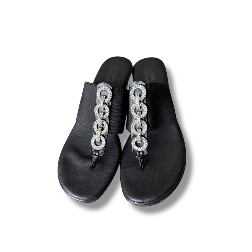 Lauren Blakwell Seleste Jeweled Wedge Sandals Comfort Slides Size 7 Black - Picture 14 of 16